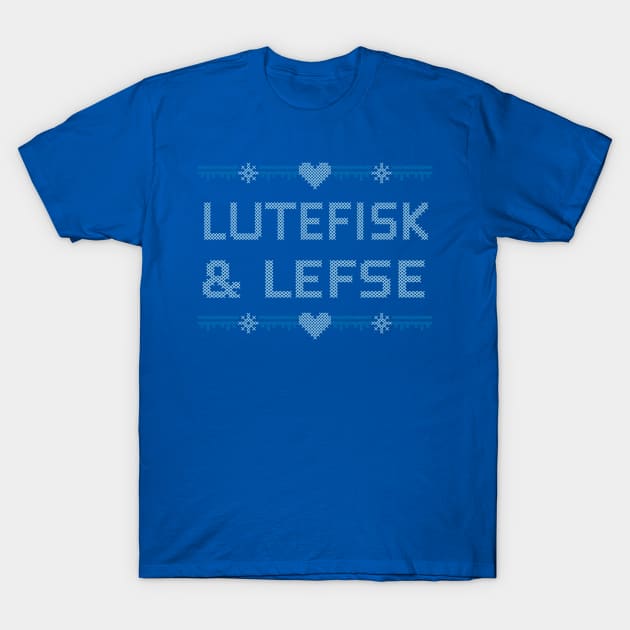 Lutefisk & Lefse Ugly Christmas Sweater T-Shirt by Zingerydo